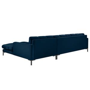 Ecksofa Costellio mit Ottomane Samt Blonda: Marineblau - Longchair davorstehend rechts