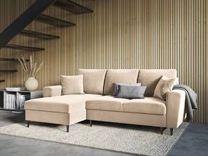 Ecksofa Goronna mit Ottomane Samt Ravi: Creme - Longchair davorstehend links