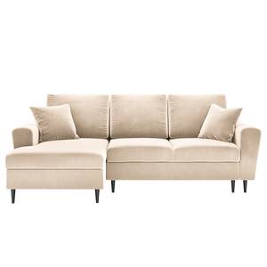 Ecksofa Goronna mit Ottomane Samt Ravi: Creme - Longchair davorstehend links