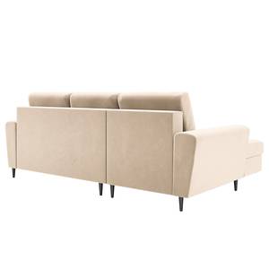 Ecksofa Goronna mit Ottomane Samt Ravi: Creme - Longchair davorstehend links