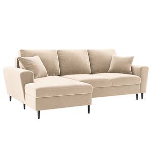 Ecksofa Goronna mit Ottomane Samt Ravi: Creme - Longchair davorstehend links