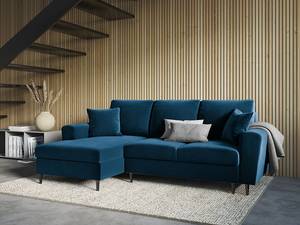 Ecksofa Goronna mit Ottomane Samt Ravi: Marineblau - Longchair davorstehend links