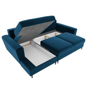 Ecksofa Goronna mit Ottomane Samt Ravi: Marineblau - Longchair davorstehend links