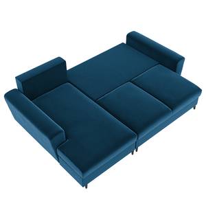 Ecksofa Goronna mit Ottomane Samt Ravi: Marineblau - Longchair davorstehend links