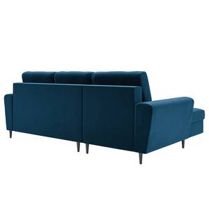 Hoekbank Goronna met ottomane Velours Ravi: Marineblauw - Longchair vooraanzicht links