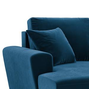 Hoekbank Goronna met ottomane Velours Ravi: Marineblauw - Longchair vooraanzicht links