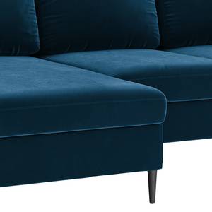 Hoekbank Goronna met ottomane Velours Ravi: Marineblauw - Longchair vooraanzicht links