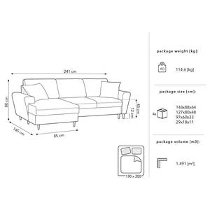 Ecksofa Goronna mit Ottomane Samt Ravi: Marineblau - Longchair davorstehend links