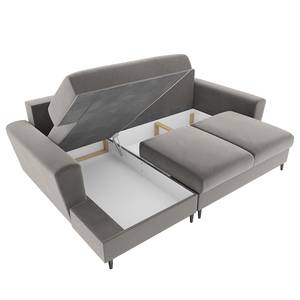 Ecksofa Goronna mit Ottomane Samt Ravi: Taupe - Longchair davorstehend links