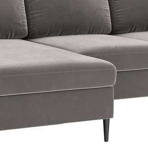 Ecksofa Goronna mit Ottomane Samt Ravi: Taupe - Longchair davorstehend links