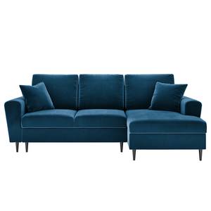 Ecksofa Goronna mit Ottomane Samt Ravi: Marineblau - Longchair davorstehend rechts