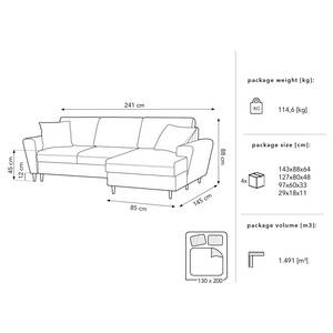 Ecksofa Goronna mit Ottomane Samt Ravi: Marineblau - Longchair davorstehend rechts