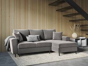 Ecksofa Goronna mit Ottomane Samt Ravi: Taupe - Longchair davorstehend rechts