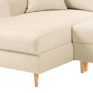 Ecksofa Goronna mit Ottomane Bouclé Stoff Asta: Creme - Longchair davorstehend links