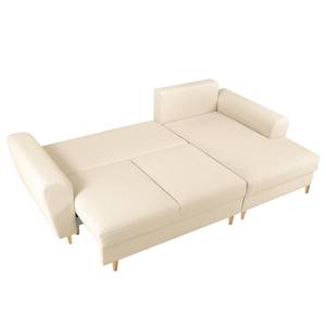 Ecksofa Goronna mit Ottomane Bouclé Stoff Asta: Creme - Longchair davorstehend rechts