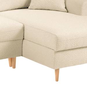 Ecksofa Goronna mit Ottomane Bouclé Stoff Asta: Creme - Longchair davorstehend rechts