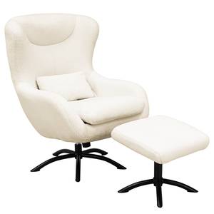 Fauteuil Barnard teddy met hocker teddystof/ijzer - wit/zwart