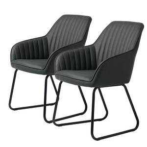 Chaises Valencia - Lot de 2 Imitation cuir / Acier - Gris foncé