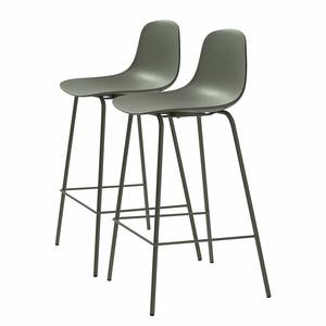 Tabourets de bar Toledo - Lot de 2 Tissu mélangé / Acier - Vert olive