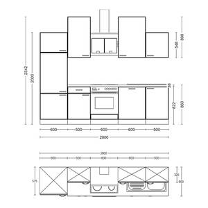 Küchenzeile Cresta Kombi E Basalt - Breite: 280 cm