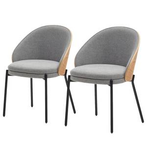 Gestoffeerde stoel Onelly set van 2 geweven stof/fineer van essenhout & staal - grijs/essenhout & zwart