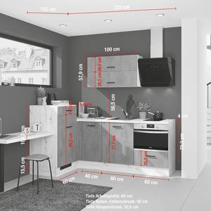 Küchenzeile Impuls HomeOffice Beton Dunkel Dekor - Ausrichtung links - Mit Elektrogeräten