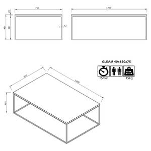 Furnierter Couchtisch Gleam Zerlegt Echtholzfurnier / Metall - Eiche / Schwarz - Eiche / Schwarz - 120 x 75 cm