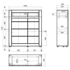 Buffet Hillbrook - 100 cm Gris mat / Imitation chêne - Sans portes en verre