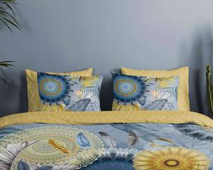 Parure de lit en coton renforcé Laska Satin de coton - Bleu / Jaune - 140 x 200/220 cm + oreiller 70 x 60 cm