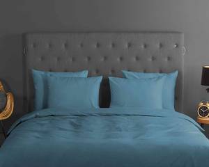 Parure de lit en coton renforcé Uni Coton - Bleu - 200 x 200 cm + 2 oreillers 70 x 60 cm