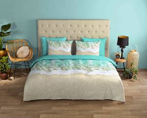 Parure de lit en coton renforcé Beach Coton - Multicolore / Turquoise - 140 x 200/220 cm + oreiller 70 x 60 cm