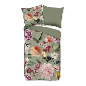 Parure de lit en coton renforcé Fiori Satin de coton biologique - Vert - 155 x 220 cm + oreiller 80 x 80 cm