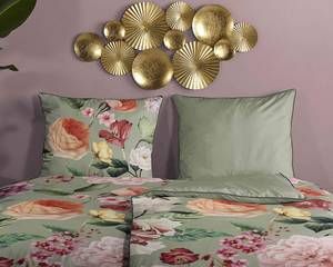 Parure de lit en coton renforcé Fiori Satin de coton biologique - Vert - 155 x 220 cm + oreiller 80 x 80 cm