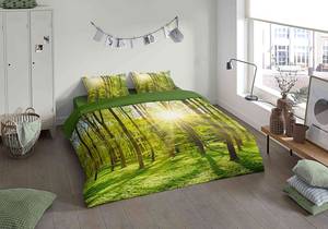 Parure de lit en microfibre Woods Microfibre - Vert - 240 x 200/220 cm + 2 coussins 70 x 40 cm