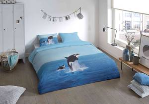 Microvezel beddengoed Orca microvezel - blauw - 240x200/220cm + 2 kussen 70x40cm