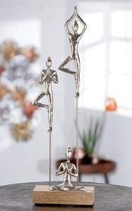 Statuette Yoga Aluminium chromé / Manguier huilé