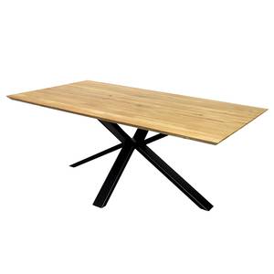 Table Arcon avec bords biseautés Chêne massif / Métal - Chêne / Noir - Largeur : 220 cm