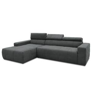 Ecksofa Freetown mit Longchair Microfaser Meli: Dunkelgrau - Longchair davorstehend links - Keine Funktion