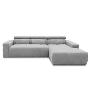 Ecksofa Freetown mit Longchair Webstoff Meli: Silber - Longchair davorstehend rechts - Sitztiefenverstellung