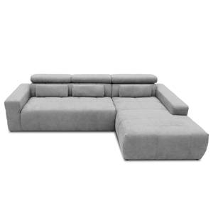 Ecksofa Freetown mit Longchair Webstoff Meli: Silber - Longchair davorstehend rechts - Sitztiefenverstellung