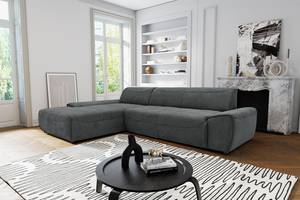 Ecksofa Paolos mit Longchair Microfaser Meli: Dunkelgrau - Longchair davorstehend links