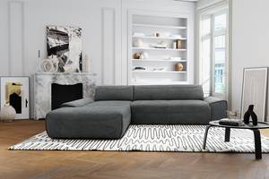 Ecksofa Paolos mit Longchair Microfaser Meli: Dunkelgrau - Longchair davorstehend links