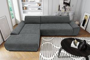 Ecksofa Paolos mit Longchair Microfaser Meli: Dunkelgrau - Longchair davorstehend links