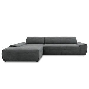 Ecksofa Paolos mit Longchair Microfaser Meli: Dunkelgrau - Longchair davorstehend links