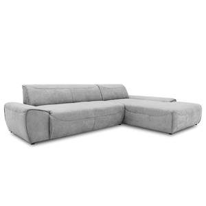 Ecksofa Paolos mit Longchair Webstoff Meli: Silber - Longchair davorstehend rechts