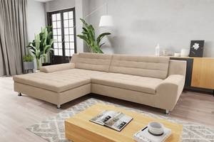 Hoekbank Kleta met chaise longue Microvezel Savi: Taupe - Longchair vooraanzicht links