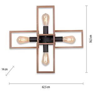 Plafondlamp Franky ijzer/massief acaciahout - Aantal lichtbronnen: 4