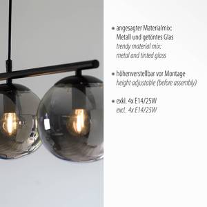 Hanglamp Big Widow rookglas/ijzer - 4 lichtbronnen
