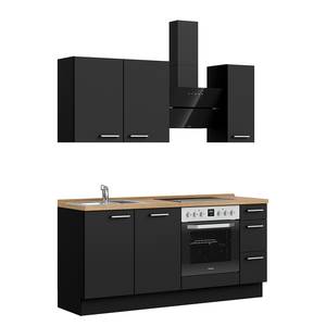 Küchenzeile High-Line Touch Variante A Schwarz / Eiche Sierra Dekor - Breite: 180 cm - Ausrichtung rechts - Mit Elektrogeräten