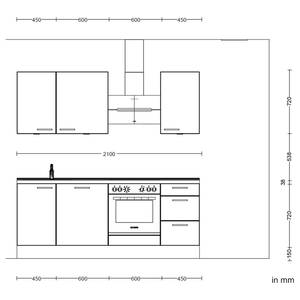 Küchenzeile High-Line Touch Variante B Grau / Eiche Havanna Dekor - Breite: 210 cm - Ausrichtung rechts - Ohne Elektrogeräte